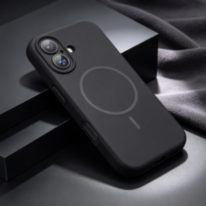 Minimalist Black Phone Case, Slim Profile with Shock-Resistant Edges, Raised Camera Protection, Wireless Charging Support, Compatible with iPhone 16