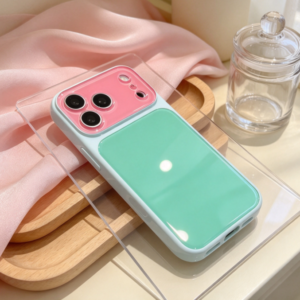 Green and Pink Two-Tone Phone Case, Lightweight Slim Design, Flexible Protective Frame, Raised Camera Surround, Everyday Impact Protection, Compatible with iPhone 17