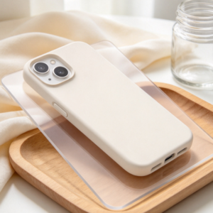 Beige Stone Matte Phone Cover, Soft Flexible Slim Profile, Protective Shock-Resistant Edges, Raised Camera Frame, Wireless Charging Support, Compatible with iPhone 15
