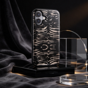 Black and Gray Textured Phone Case, Dual-Layer Protective Construction, Durable Outer Shell with Flexible Inner Layer, Raised Camera Protection, Wireless Charging Support, Compatible with iPhone 16 Plus
