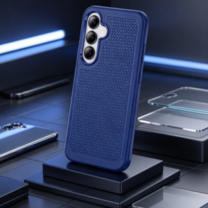Navy Blue Dual-Layer Phone Case, Durable Outer Shell with Flexible Inner Layer, Raised Camera Protection, Shock-Resistant Design, Wireless Charging Support, Compatible with Samsung Galaxy S26